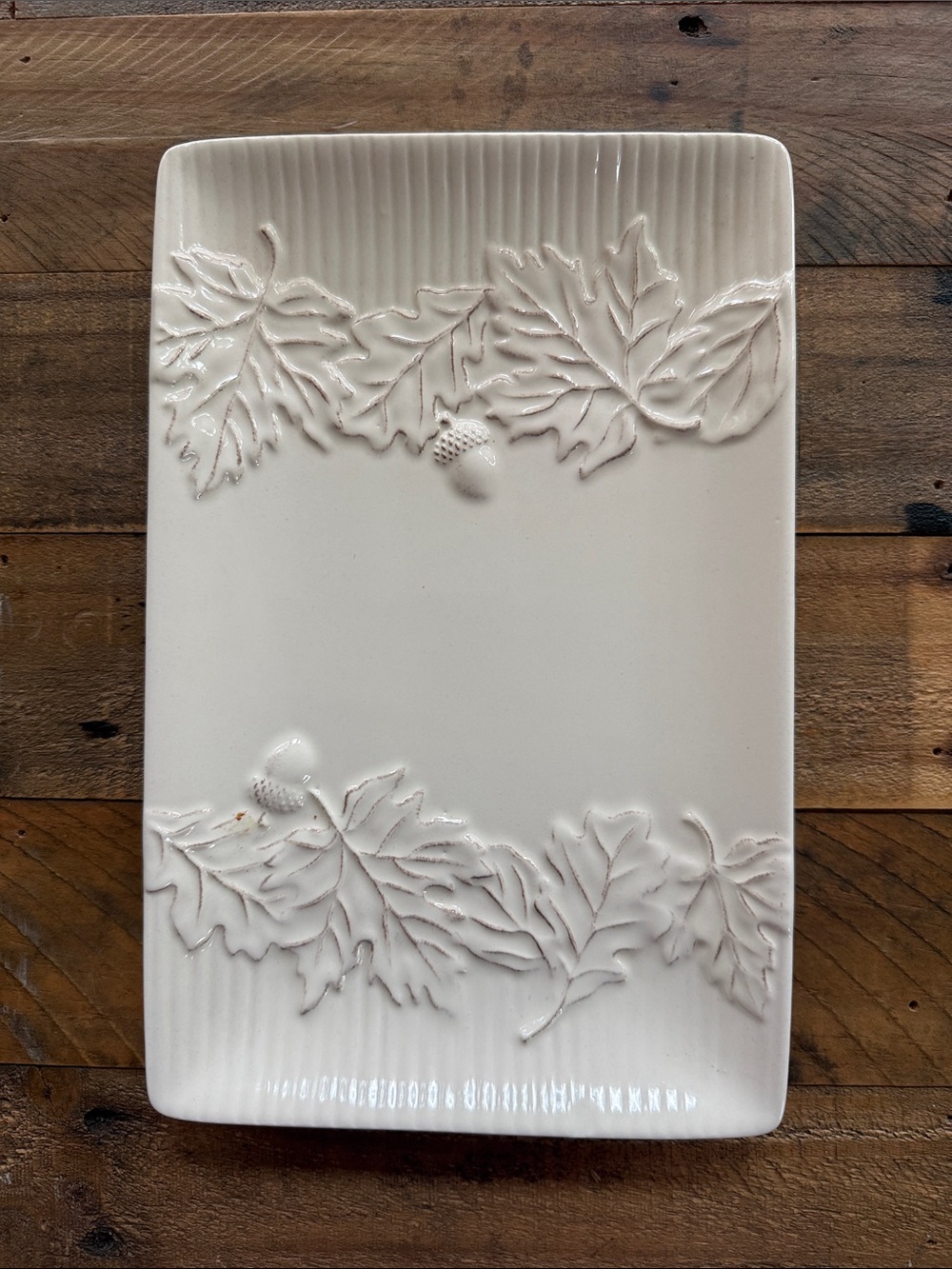 Hallmark Cream Leaf & Acorn Ceramic Serving Platter